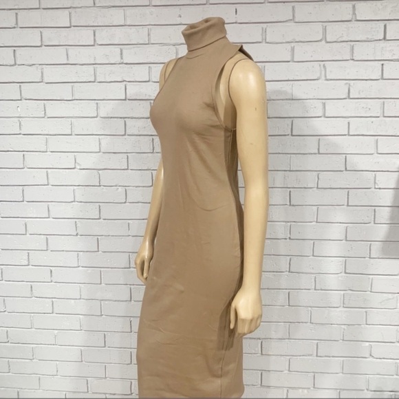 Zara Women’s Tan High Collar Rib Dress - Picture 4 of 6
